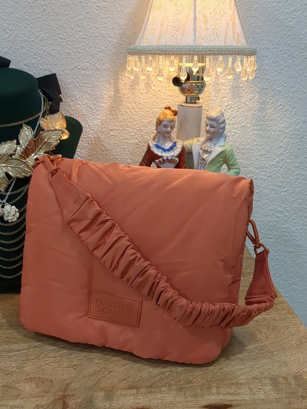 Dagne Dover Coral Ruffled Strap Nylon Shoulder Bag
